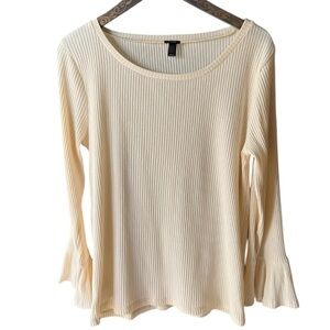 J.Crew Ribbed Knit Flare Sleeve Top in Cream‎